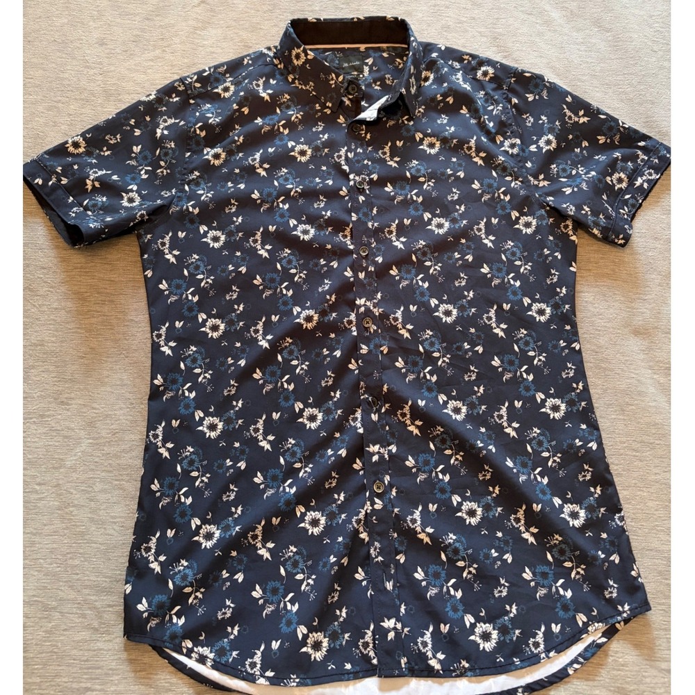 JB Holt Tailored Mens Navy Blue Floral Short Sleeve Button Down Shirt Large